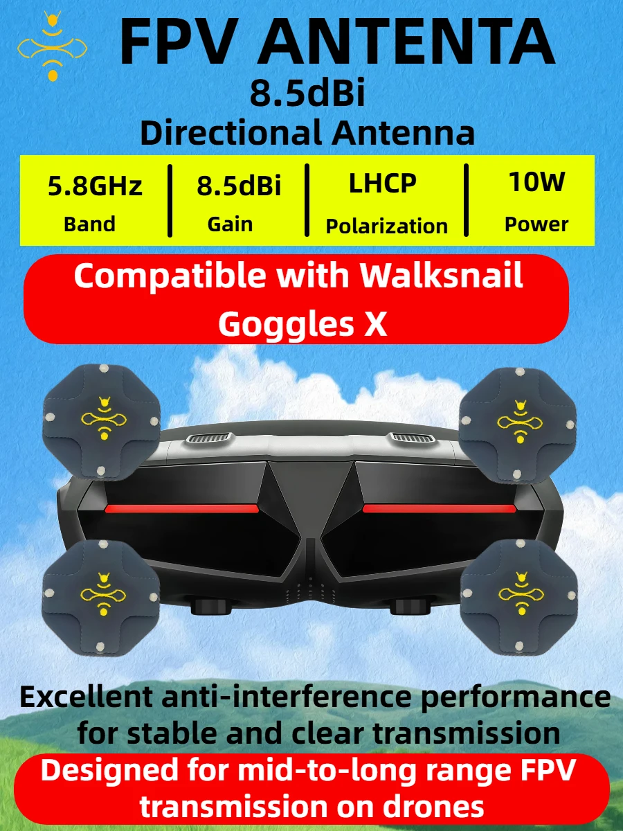 8.5dBi High Gain LHCP 5.8GHz D - Drone Racing Goggles 评论和价格